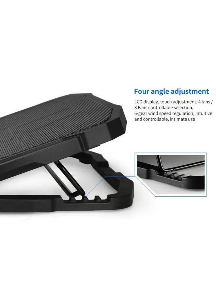 S18 Laptop Cooling Stand 4 Fans - With 6 Fan Control Speed Level With LCD Display - 3 Level Adjustable Height - Support Laptop Up to 17 Inch ABS Control Fan Speed Notebook Holder Cooling Pad