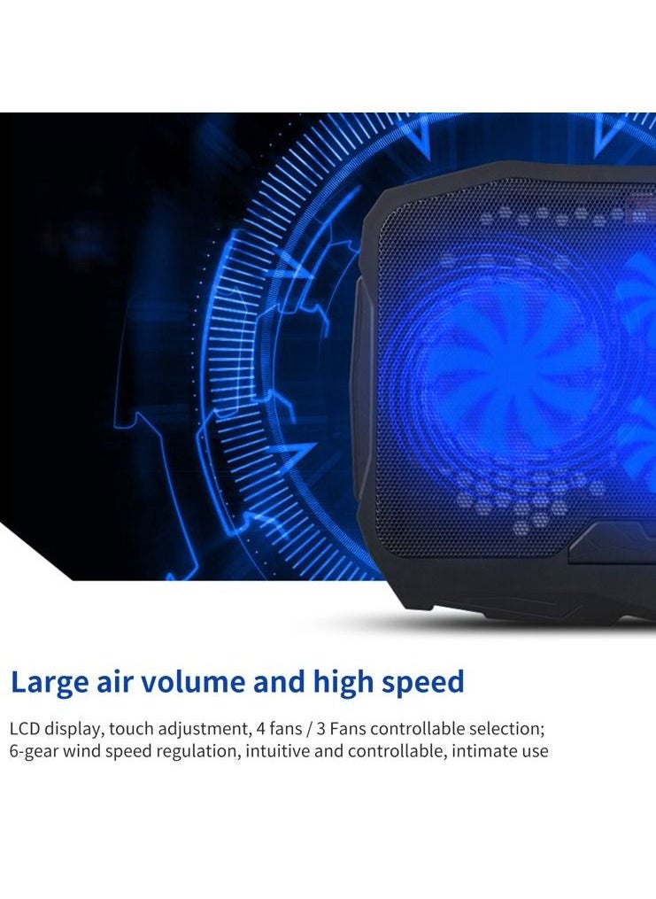 S18 Laptop Cooling Stand 4 Fans - With 6 Fan Control Speed Level With LCD Display - 3 Level Adjustable Height - Support Laptop Up to 17 Inch ABS Control Fan Speed Notebook Holder Cooling Pad