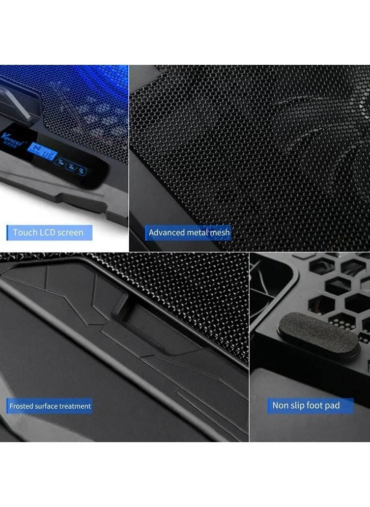S18 Laptop Cooling Stand 4 Fans - With 6 Fan Control Speed Level With LCD Display - 3 Level Adjustable Height - Support Laptop Up to 17 Inch ABS Control Fan Speed Notebook Holder Cooling Pad
