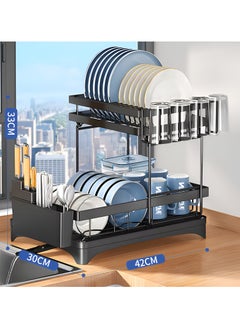 ESSENTIALS 360 Dish Drying Rack for Kitchen Counter, 2 Tier Dish Rack, Stainless Steel Kitchen Dish Drying stand,Detachable Capacity Dish Drainer Organizer with Drain Board, Utensils Holder  - Image 2