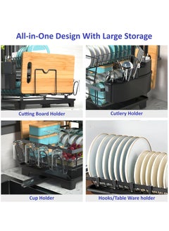 ESSENTIALS 360 Dish Drying Rack for Kitchen Counter, 2 Tier Dish Rack, Stainless Steel Kitchen Dish Drying stand,Detachable Capacity Dish Drainer Organizer with Drain Board, Utensils Holder  - Image 3
