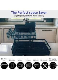 ESSENTIALS 360 Dish Drying Rack for Kitchen Counter, 2 Tier Dish Rack, Stainless Steel Kitchen Dish Drying stand,Detachable Capacity Dish Drainer Organizer with Drain Board, Utensils Holder  - Image 4