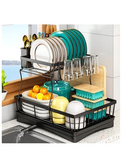 ESSENTIALS 360 Dish Drying Rack for Kitchen Counter, 2 Tier Dish Rack, Stainless Steel Kitchen Dish Drying stand,Detachable Capacity Dish Drainer Organizer with Drain Board, Utensils Holder  - Image 1