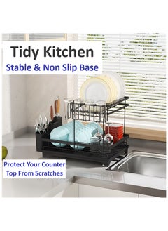 ESSENTIALS 360 Dish Drying Rack for Kitchen Counter, 2 Tier Dish Rack, Stainless Steel Kitchen Dish Drying stand,Detachable Capacity Dish Drainer Organizer with Drain Board, Utensils Holder  - Image 5