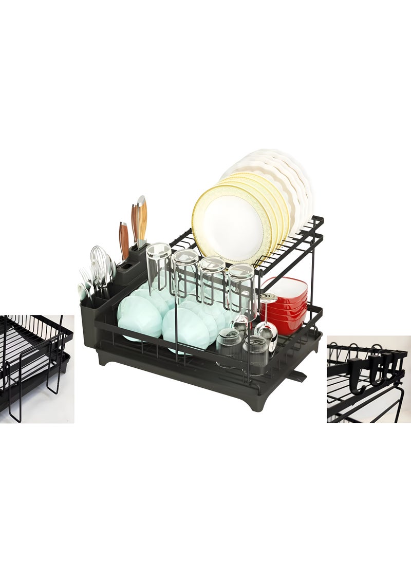 ESSENTIALS 360 Dish Drying Rack for Kitchen Counter, 2 Tier Dish Rack, Stainless Steel Kitchen Dish Drying stand,Detachable Capacity Dish Drainer Organizer with Drain Board, Utensils Holder  - Image 2