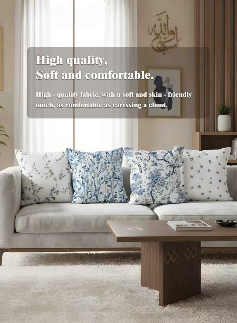 SKT Shiketro Pillow Covers Set of 4, Throw Pillow Cover, Short Plush Cushion Cover, Blue Flower Decorative Pillow Case 45cm x 45cm, For Living Room Sofa Couch Bed Pillowcases 18x18 inches（Double sided pattern） - Image 4