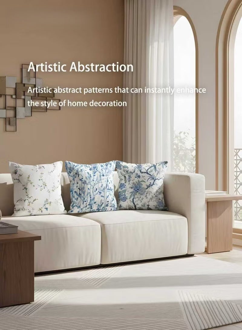 SKT Shiketro Pillow Covers Set of 4, Throw Pillow Cover, Short Plush Cushion Cover, Blue Flower Decorative Pillow Case 45cm x 45cm, For Living Room Sofa Couch Bed Pillowcases 18x18 inches（Double sided pattern） - Image 2