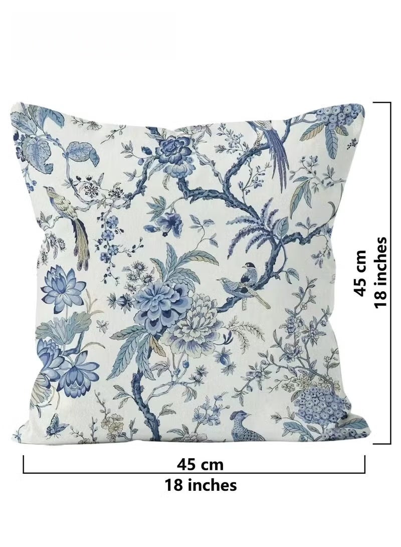 SKT Shiketro Pillow Covers Set of 4, Throw Pillow Cover, Short Plush Cushion Cover, Blue Flower Decorative Pillow Case 45cm x 45cm, For Living Room Sofa Couch Bed Pillowcases 18x18 inches（Double sided pattern） - Image 5