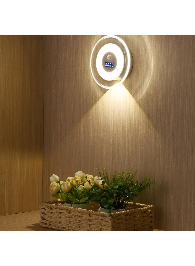 YOUGE Motion Sensor Night Light, LED Wall Lamp, Induction Light with Clock, Rechargeable and Dimmable, Suitable for Interior Decoration, Bedroom, Bathroom, Corridor, Staircase Lighting - Image 1