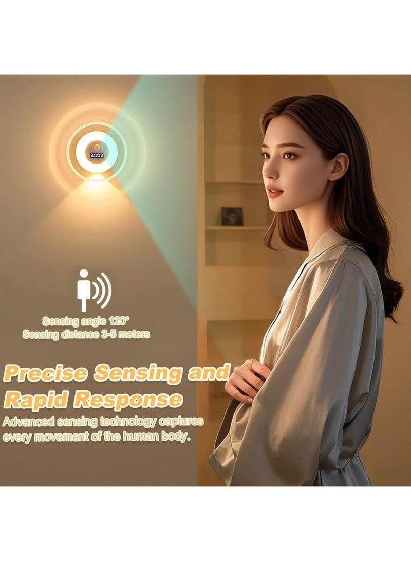 YOUGE Motion Sensor Night Light, LED Wall Lamp, Induction Light with Clock, Rechargeable and Dimmable, Suitable for Interior Decoration, Bedroom, Bathroom, Corridor, Staircase Lighting - Image 2