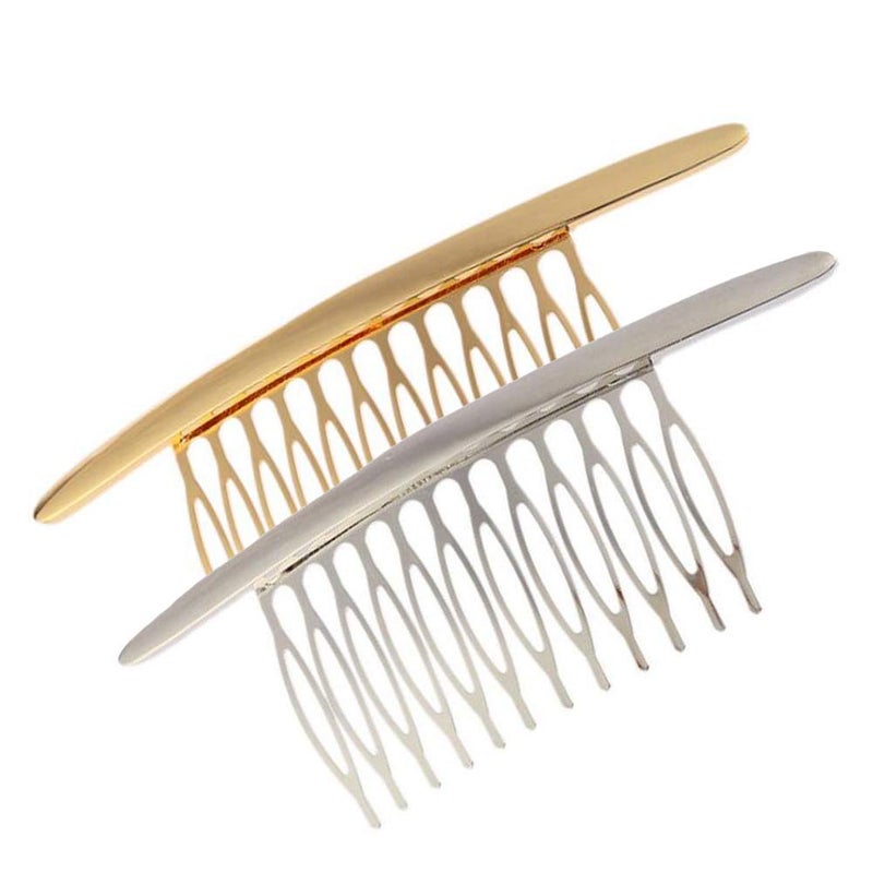 2PCS GoldSilver Smoothly Alloy Wire Hair Clip Teeth Combs Hair Side Combs Bridal Wedding Veil Combs Hair Clip Hair Holder for Women Lady Girls
