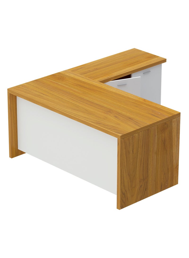 ماهاماي مكتب عمل تنفيذي على شكل حرف L من ماهمايي زيلدا M225 مع خزانة، سهل التنظيف، مثالي للمنزل والمكتب - لون الجوز الفاتح - Image 2