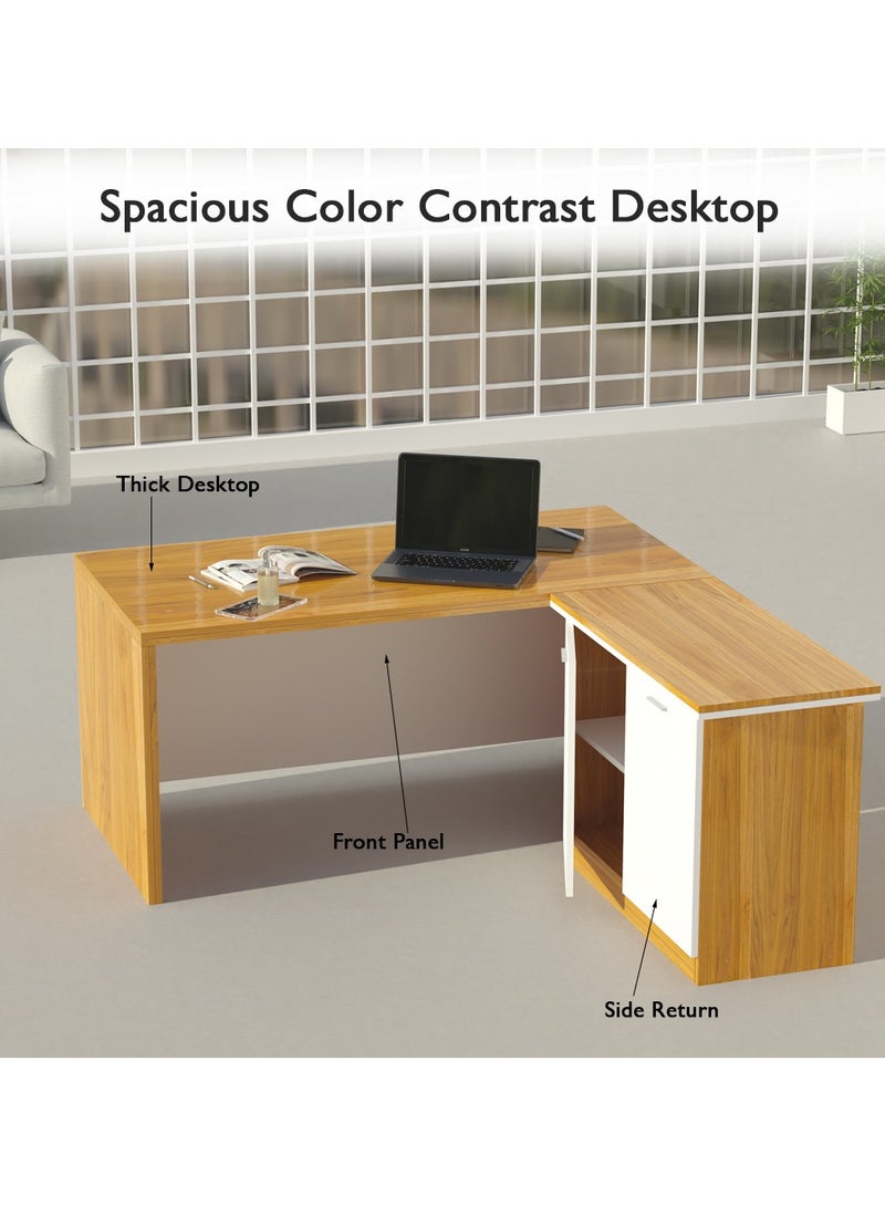 ماهاماي مكتب عمل تنفيذي على شكل حرف L من ماهمايي زيلدا M225 مع خزانة، سهل التنظيف، مثالي للمنزل والمكتب - لون الجوز الفاتح - Image 3