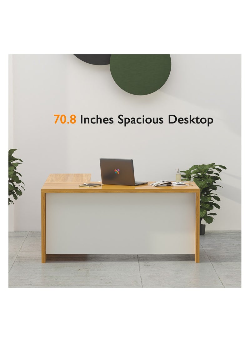 ماهاماي مكتب عمل تنفيذي على شكل حرف L من ماهمايي زيلدا M225 مع خزانة، سهل التنظيف، مثالي للمنزل والمكتب - لون الجوز الفاتح - Image 4