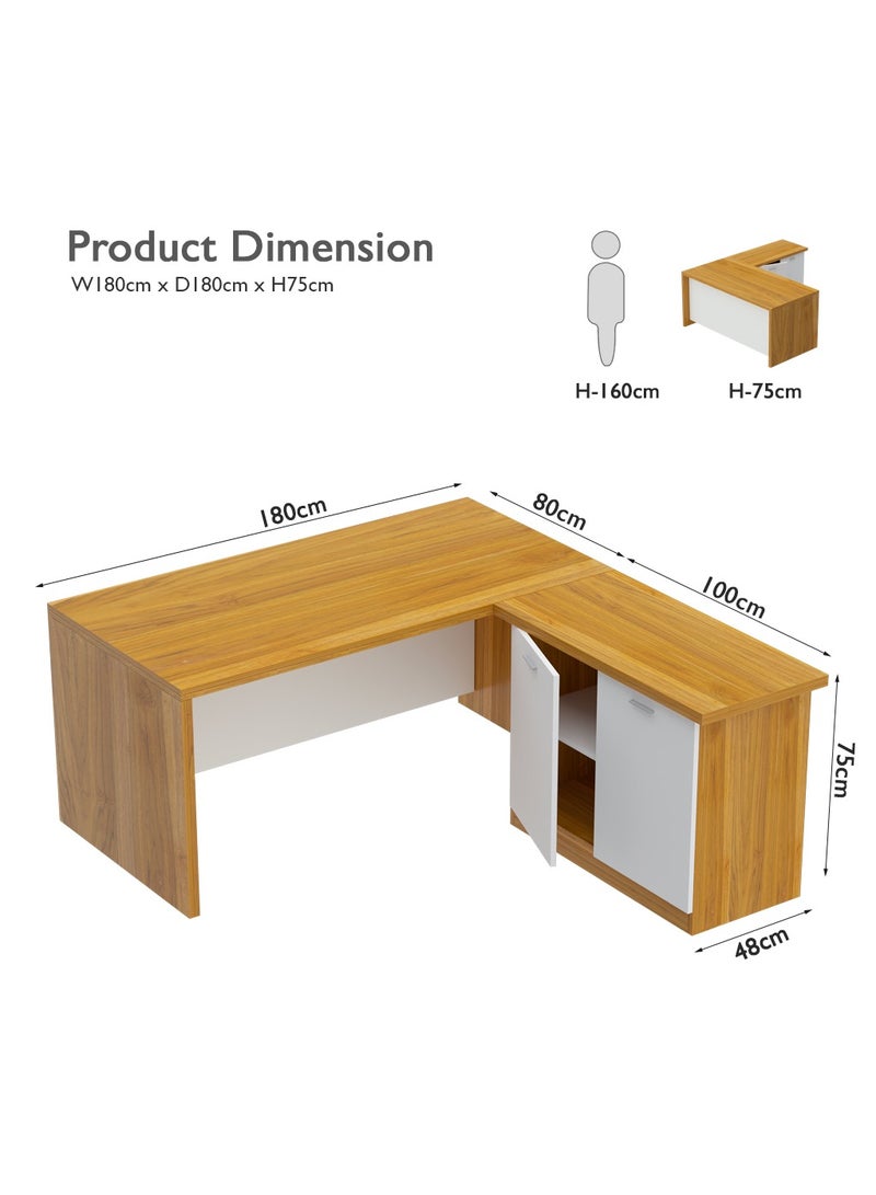 ماهاماي مكتب عمل تنفيذي على شكل حرف L من ماهمايي زيلدا M225 مع خزانة، سهل التنظيف، مثالي للمنزل والمكتب - لون الجوز الفاتح - Image 5
