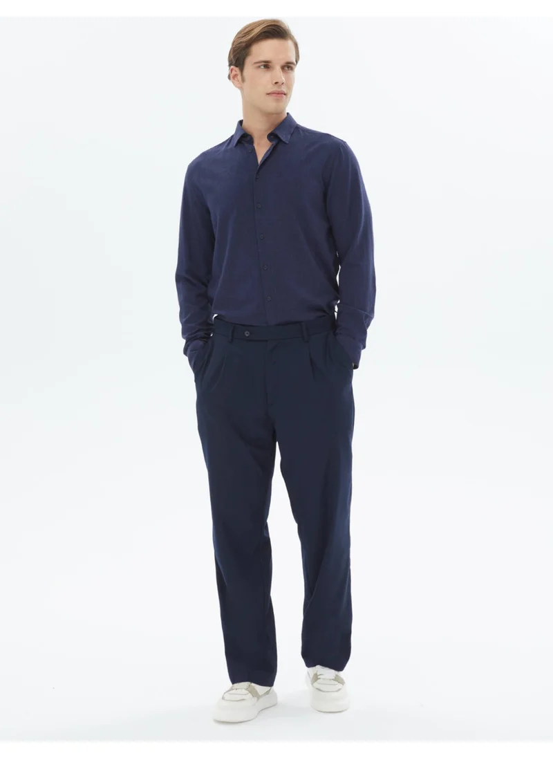 Kip Navy Blue Woven Casual Trousers