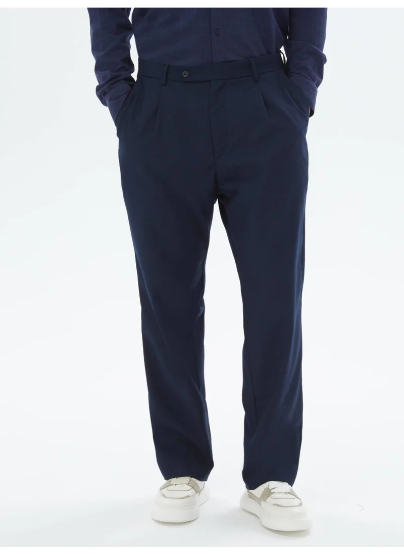 Kip Navy Blue Woven Casual Trousers