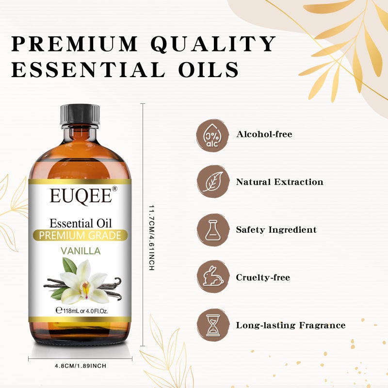 EUQEE Vanilla Essential Oil 118 ml Premium Vanilla Oil with Glass Dropper, Great for Diffusers, Aromatherapy, Candle Making, DIY Soap - 4Fl.Oz - Image 5