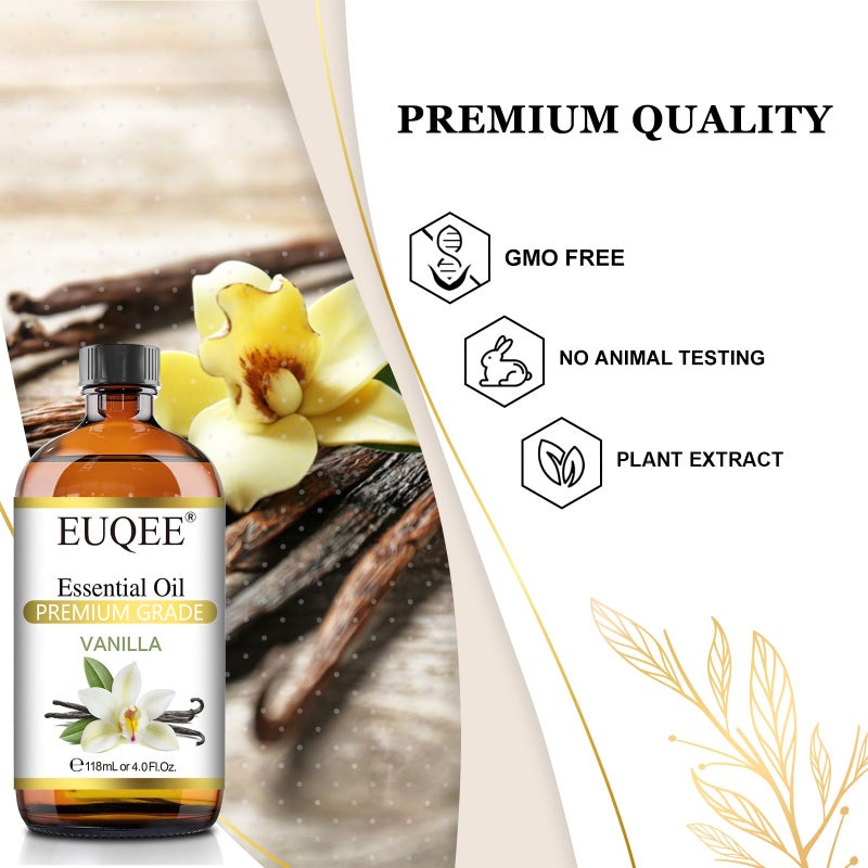 EUQEE Vanilla Essential Oil 118 ml Premium Vanilla Oil with Glass Dropper, Great for Diffusers, Aromatherapy, Candle Making, DIY Soap - 4Fl.Oz - Image 3