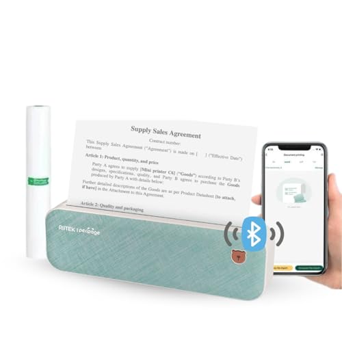 RIITEK PeriPage A4(304DPI) Pocket Printer; Wireless Bluetooth Portable Inkless Thermal Printer with Paper Roll for Picture, Label, Memo, Receipt Printing (A40 Printer, Blue) (1 Year Warranty) - Image 1