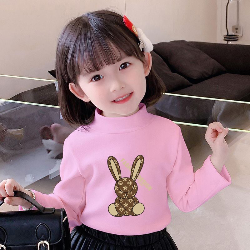 Children's Half-high Collar Fleece Base Shirt Half-high Collar Top Boys' and Girls' Inner Warm Autumn and Winter All-match Underwear - Image 1