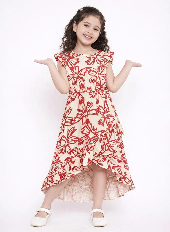 Stylo Bug Girls Floral All over Print Round Neck Short Sleeves A-Line Dress