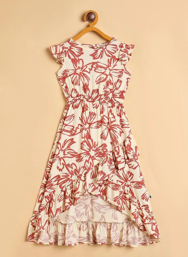 Stylo Bug Girls Floral All over Print Round Neck Short Sleeves A-Line Dress