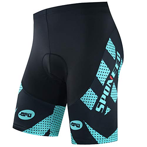 sponeed Bicycle Male Shorts Padded Indoor Bike Trainer Wear Mountain Biking Spinning Pants Peloton US M Green Turquoise - Image 1
