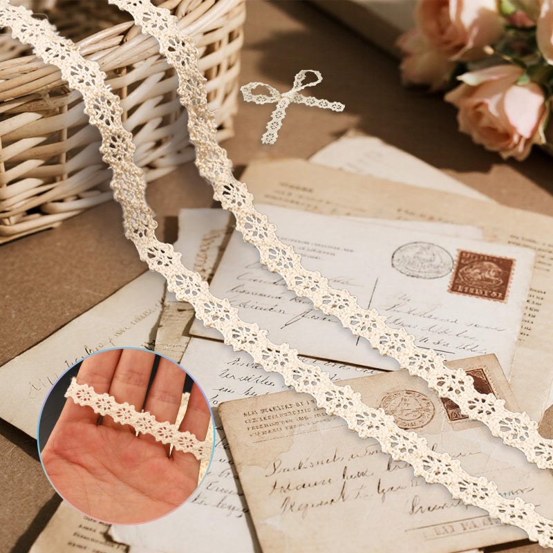 LUSTRIB 10 Yards Vintage Lace Ribbon, 0.39â€œ Beige Crochet Lace Trim for Sewing, Cotton Ribbon Trim for Crafts, Gift Package Wrapping, Bridal Wedding Decoration, Scrapbooking Supplies - Image 4