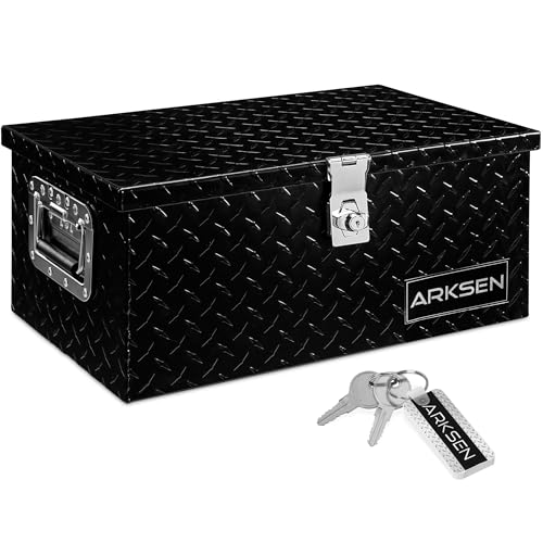 ARKSEN 20 x 12 x 10 Inch Diamond Plate Truck Bed Tool Box Heavy Duty Waterproof Aluminum Storage Chest with Side Handle Lock for Pickup Truck Bed RV Trailer Black - Image 1