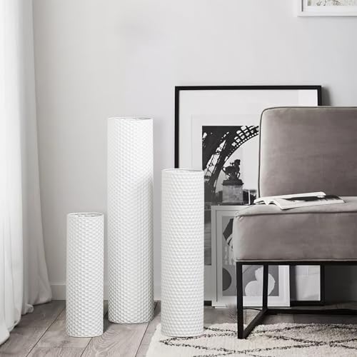 Dnnnii Tall Floor Vases Set of 3 - White Metal Cylinder Vases for Living Room Corner, Modern Honeycomb Texture, Extra Large Standing Decor (Tallest 27.6in, Home Bedroom Dining Decor) - Image 5