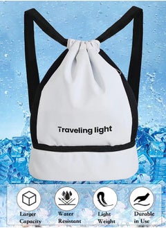 Generic Sports Drawstring Backpack ,Sport Gym Sackpack ,Drawstring Gym Bag ,Mesh Beach Swim Bags ,String Swim Gym Bag with Shoes Compartment and Wet Proof Pocket for Women&Men ,Lightweight,Black,One Size  - Image 4