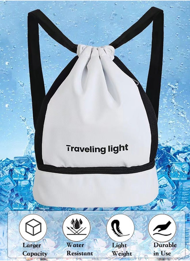 Generic Sports Drawstring Backpack ,Sport Gym Sackpack ,Drawstring Gym Bag ,Mesh Beach Swim Bags ,String Swim Gym Bag with Shoes Compartment and Wet Proof Pocket for Women&Men ,Lightweight,Black,One Size  - Image 4