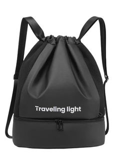 Generic Sports Drawstring Backpack ,Sport Gym Sackpack ,Drawstring Gym Bag ,Mesh Beach Swim Bags ,String Swim Gym Bag with Shoes Compartment and Wet Proof Pocket for Women&Men ,Lightweight,Black,One Size  - Image 1