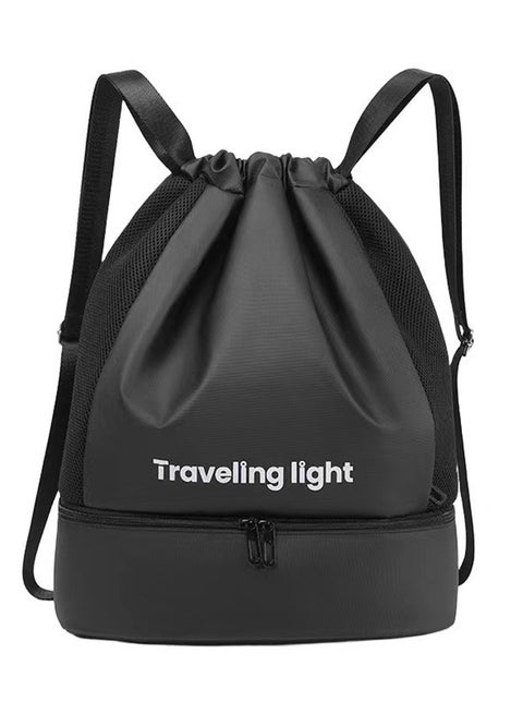 Sports Drawstring Backpack ,Sport Gym Sackpack ,Drawstring Gym Bag ,Mesh Beach Swim Bags ,String Swim Gym Bag with Shoes Compartment and Wet Proof Pocket for Women&Men ,Lightweight,Black,One Size