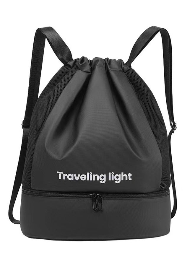 Generic Sports Drawstring Backpack ,Sport Gym Sackpack ,Drawstring Gym Bag ,Mesh Beach Swim Bags ,String Swim Gym Bag with Shoes Compartment and Wet Proof Pocket for Women&Men ,Lightweight,Black,One Size  - Image 1