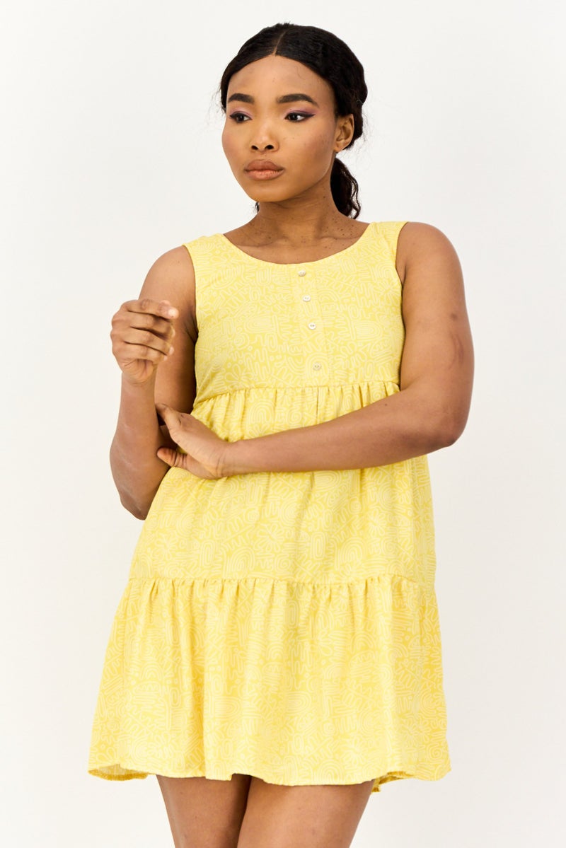 ONLY Women Allover Print Mini Dress, Yellow - Image 1