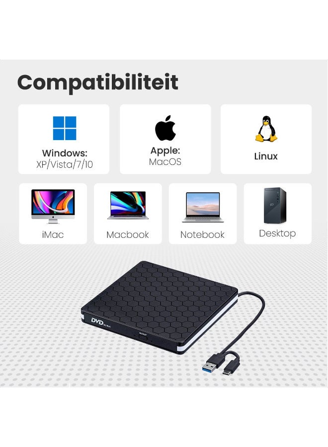 USB 3.0 External CD DVD Drive Burner for Laptop and Desktop, Portable Optical Drive Reader Writer Compatible with Windows, macOS, Linux, Supports CD/DVD/VCD, 24X CD & 8X DVD Burning Speed - Image 3