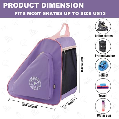 HEXIFUL Skate Bag for Ice, Inline, Roller & Quad Skates - Kids & Adults (Purple/Pink) - Image 4