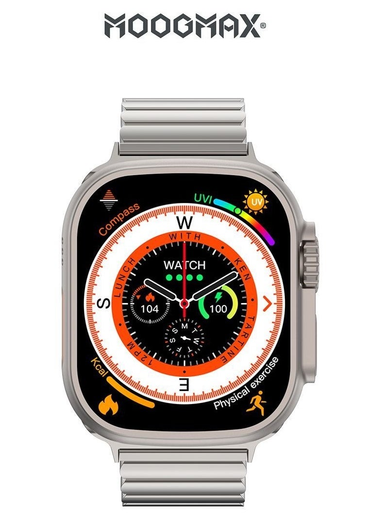 MOOGMAX - MoogMax (2nd Gen) ultra watch. IPX6 Water-resistant watch ultra. Smart touch watch with gesture-based call answering & answering from the watch using the built-in mic. smart watch ultra with a watch mobile app. Smart sports watch with all fitness measurements. smartwatch with wireless charging. Silver - Image 1