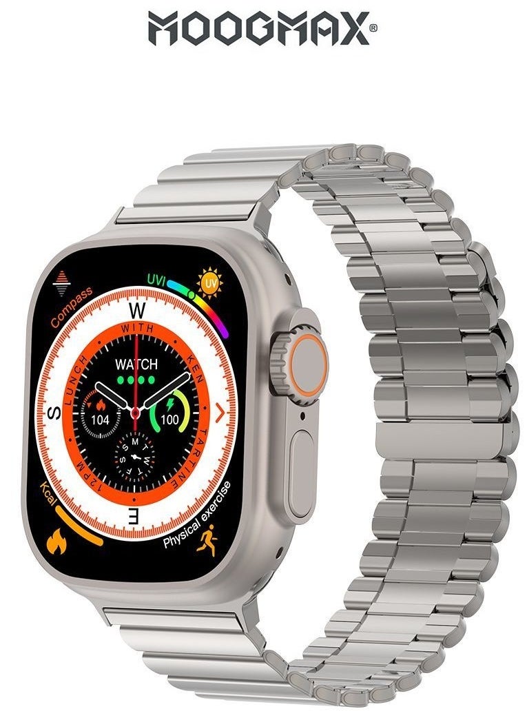 MOOGMAX - MoogMax (2nd Gen) ultra watch. IPX6 Water-resistant watch ultra. Smart touch watch with gesture-based call answering & answering from the watch using the built-in mic. smart watch ultra with a watch mobile app. Smart sports watch with all fitness measurements. smartwatch with wireless charging. Silver - Image 1