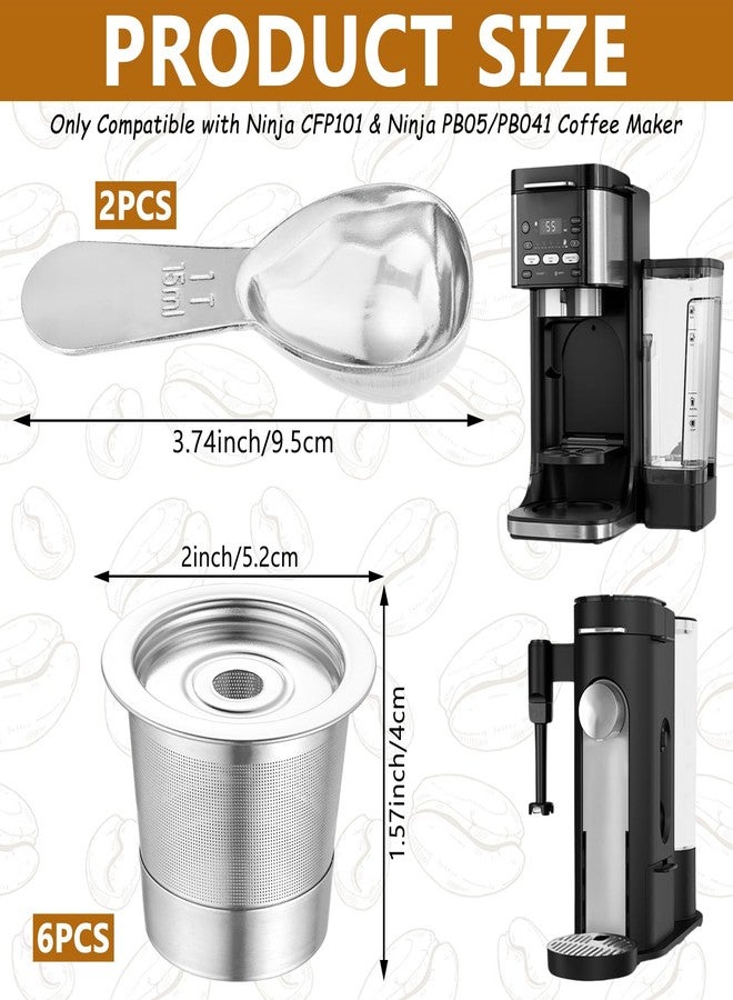 YEXEXINM 6 Pack Reusable K Cups Coffee Pods for Ninja Coffee Maker PB051 & CFP101/PB041 with 2Pcs Scoop 304 Stainless Steel Reusable K Pod Permanent K Cups Filters Coffee Accessories Fit for Ninja Coffee Maker - Image 2