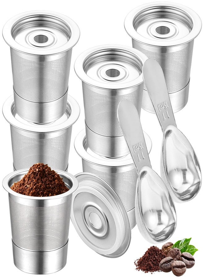 YEXEXINM 6 Pack Reusable K Cups Coffee Pods for Ninja Coffee Maker PB051 & CFP101/PB041 with 2Pcs Scoop 304 Stainless Steel Reusable K Pod Permanent K Cups Filters Coffee Accessories Fit for Ninja Coffee Maker - Image 1