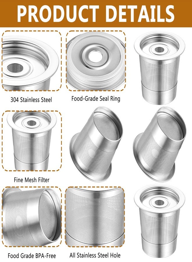 YEXEXINM 6 Pack Reusable K Cups Coffee Pods for Ninja Coffee Maker PB051 & CFP101/PB041 with 2Pcs Scoop 304 Stainless Steel Reusable K Pod Permanent K Cups Filters Coffee Accessories Fit for Ninja Coffee Maker - Image 3