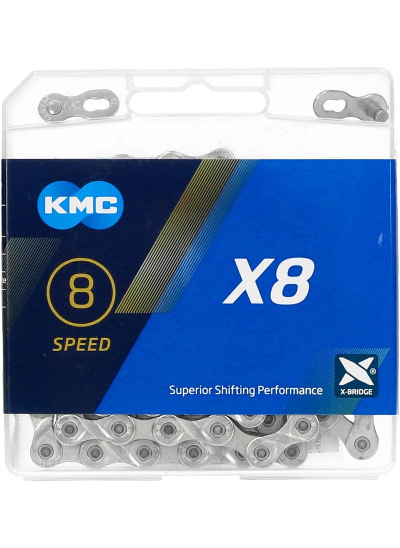 KMC KMC Bike Chain X8 High Performance Bicycle Chain Unbeatable Durability  Easy Mounting with XBridge Outer Plate Shifting Performance Bicycle Chain MultiSpeed Bike Chain12 X 332  114 Links  - Image 1