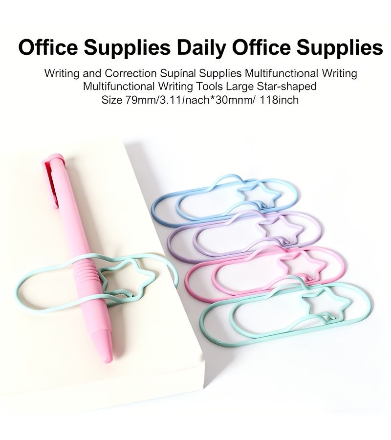 6pcs Large Size Multi Color Space Saving Star Shaped Pen Clips Iron Paper Clips Creative Student Gifts Practical Bookmark Helper Office Desk Organizer - Image 2