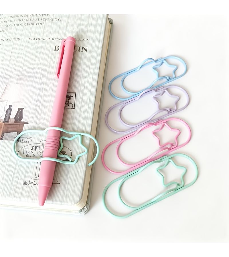 6pcs Large Size Multi Color Space Saving Star Shaped Pen Clips Iron Paper Clips Creative Student Gifts Practical Bookmark Helper Office Desk Organizer - Image 4