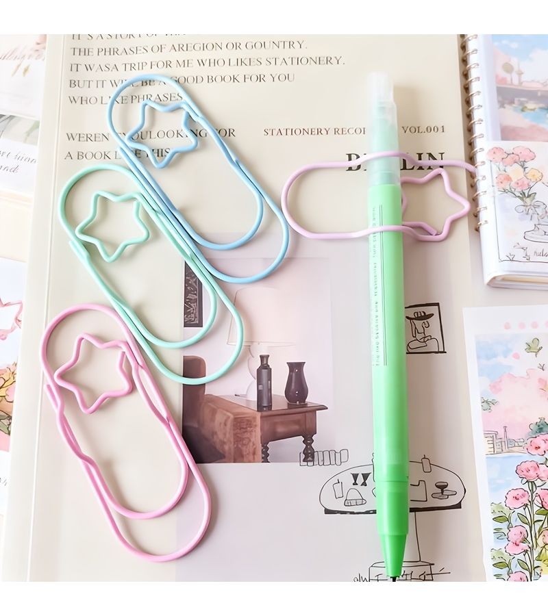 6pcs Large Size Multi Color Space Saving Star Shaped Pen Clips Iron Paper Clips Creative Student Gifts Practical Bookmark Helper Office Desk Organizer - Image 5