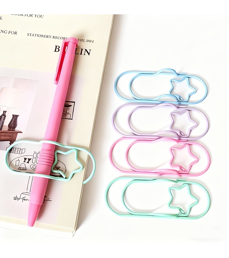 6pcs Large Size Multi Color Space Saving Star Shaped Pen Clips Iron Paper Clips Creative Student Gifts Practical Bookmark Helper Office Desk Organizer - Image 1