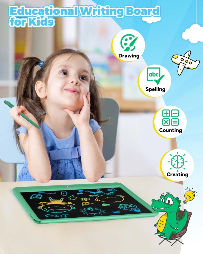 KOKODI 12 Inch LCD Writing Tablet with AntiLost Stylus Erasable Doodle Board Colorful Toddler Drawing Pad Car Travel School Games Toys for 3 4 5 6 7 8 Kids Birthday Gift for Girls Boys Adults Green - Image 3